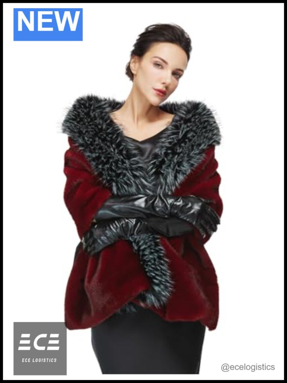 Faux Fur Shawl Wrap with Faux Fox Fur Trim Collar Evening Wedding Party